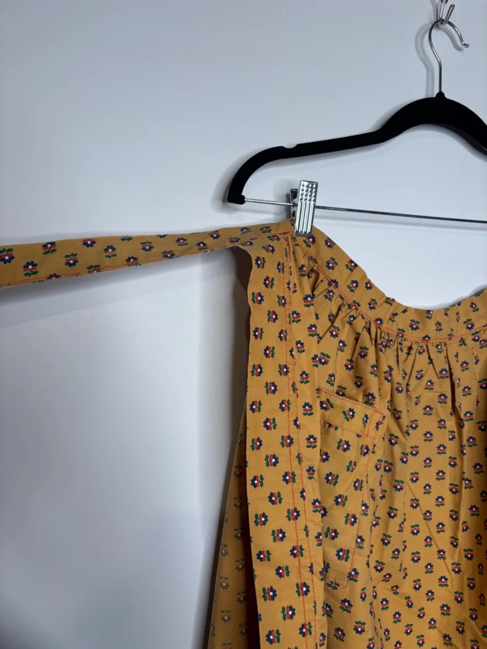 Vintage Handmade Mustard Yellow Tie Back Waist Apron Blue Red Green White